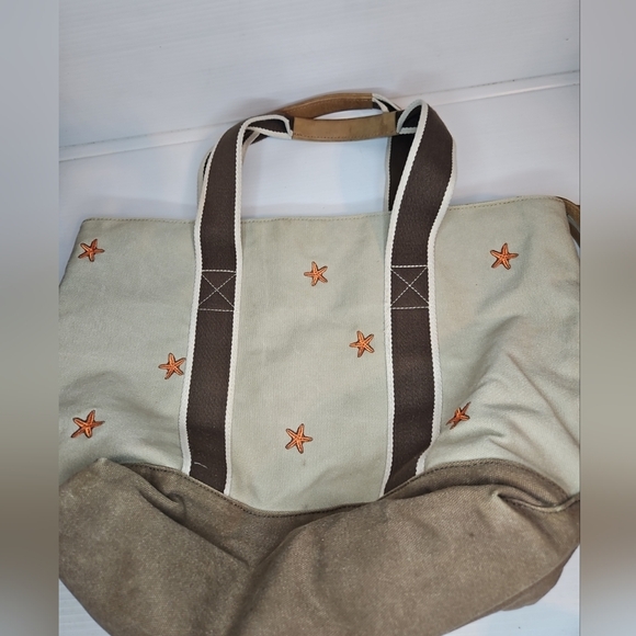 Rare Vintage L.L. Bean Boat & Tote Canvas Bag Sea Star Embroidery Leather Handle - Picture 4 of 11